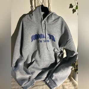 Grey and Blue Streetwear Hoodie